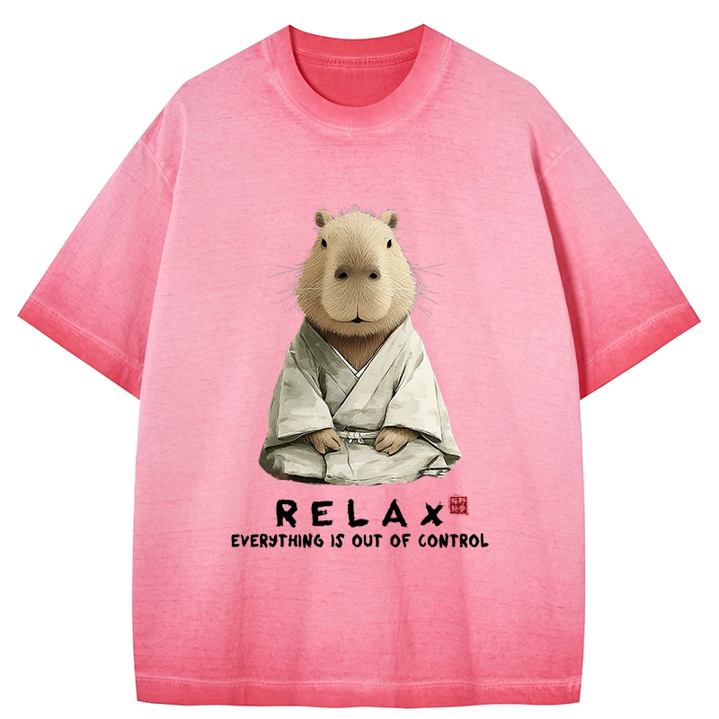 Tokyo-Tiger Zen Capybara：Relax, it's all chaos Gradient Washed T-Shirt