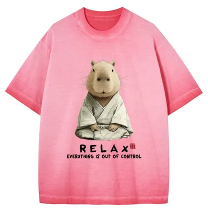 Tokyo-Tiger Zen Capybara：Relax, it's all chaos Gradient Washed T-Shirt
