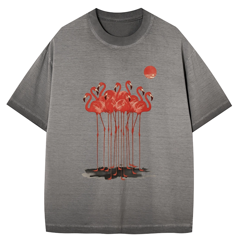 Tokyo-Tiger Flamingos at Dusk Gradient Washed T-Shirt