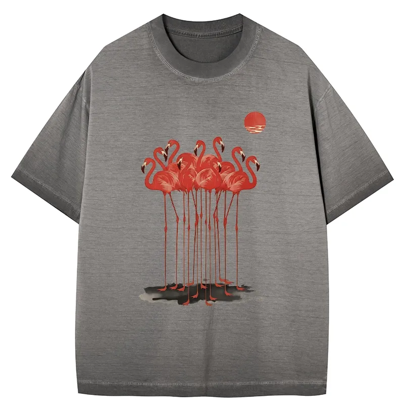 Tokyo-Tiger Flamingos at Dusk Gradient Washed T-Shirt