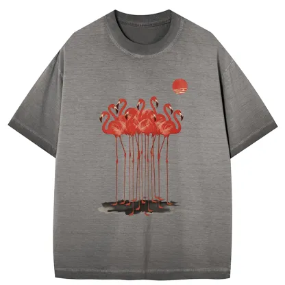 Tokyo-Tiger Flamingos at Dusk Gradient Washed T-Shirt
