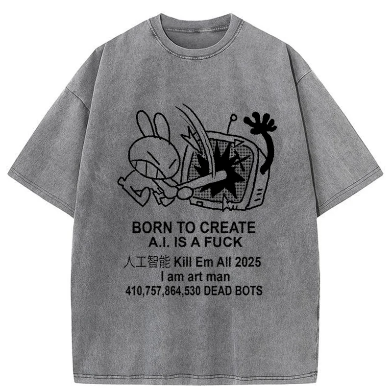 Tokyo-Tiger Reject AI Funny Washed T-Shirt