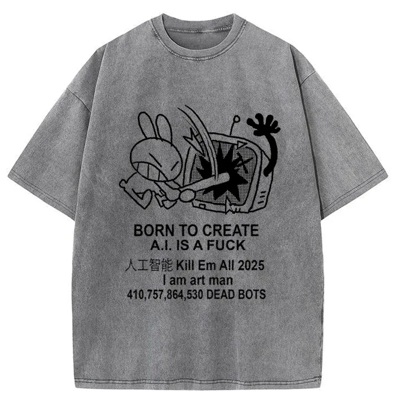 Tokyo-Tiger Reject AI Funny Washed T-Shirt Sale