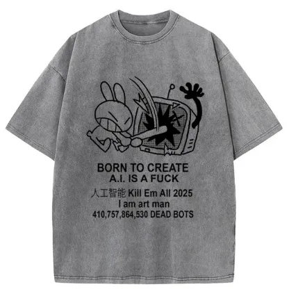 Tokyo-Tiger Reject AI Funny Washed T-Shirt