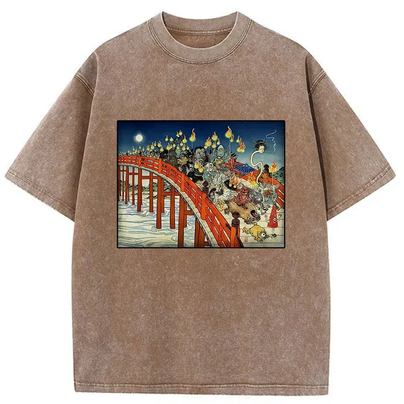 Tokyo-Tiger Hyakki Yagyō Ukiyo-e Washed T-Shirt