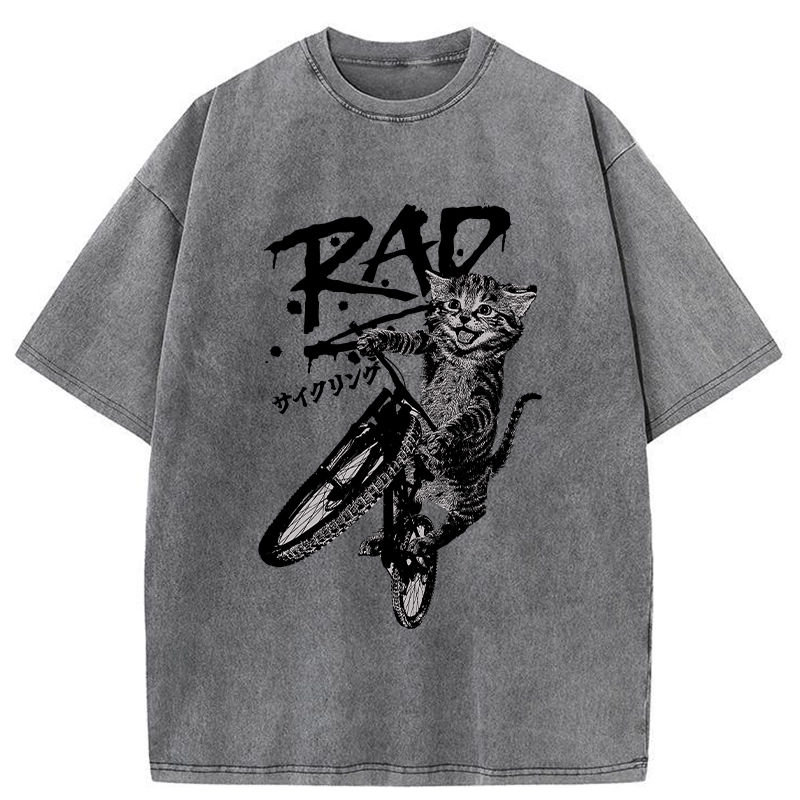 Tokyo-Tiger Bicycle Lover Cat Washed T-Shirt