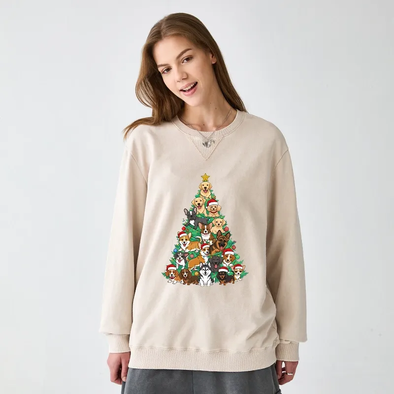 Tokyo-Tiger Christmas Tree Dog Funny Washed Terry Sweatshirt