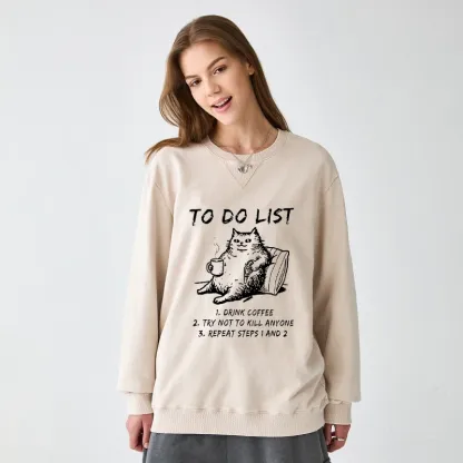 Tokyo-Tiger Cat's To-Do List Washed Terry Sweatshirt