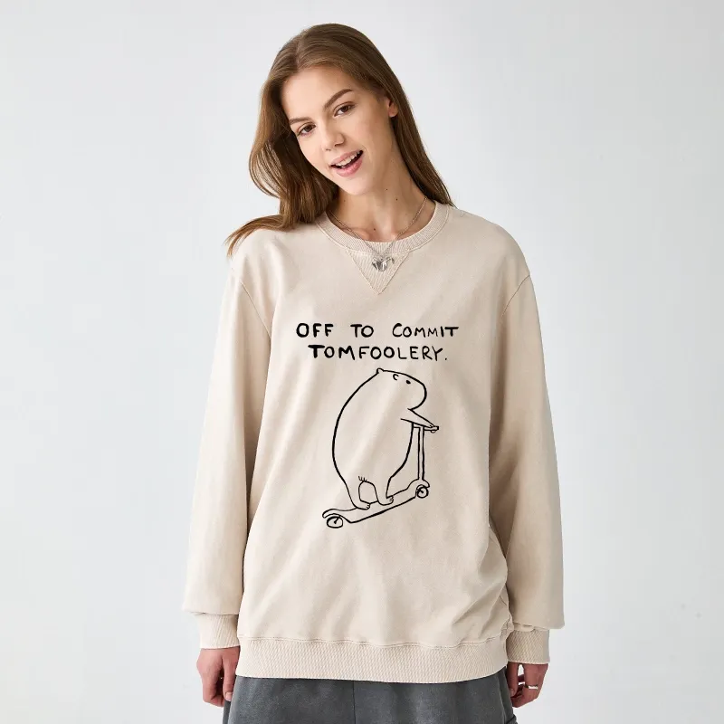Tokyo-Tiger Capybara Is Ready To Do Something Bad Washed Terry Sweatshirt