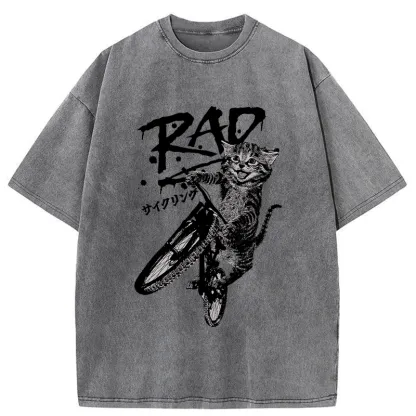 Tokyo-Tiger Bicycle Lover Cat Washed T-Shirt