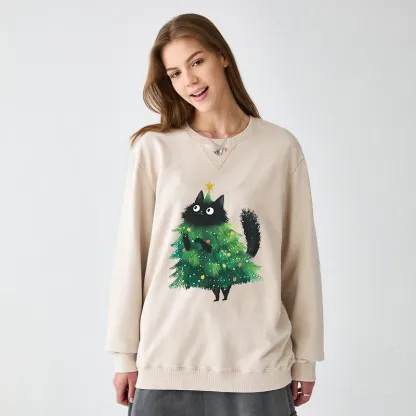 Tokyo-Tiger Christmas Tree Cat Japan Washed Terry Sweatshirt