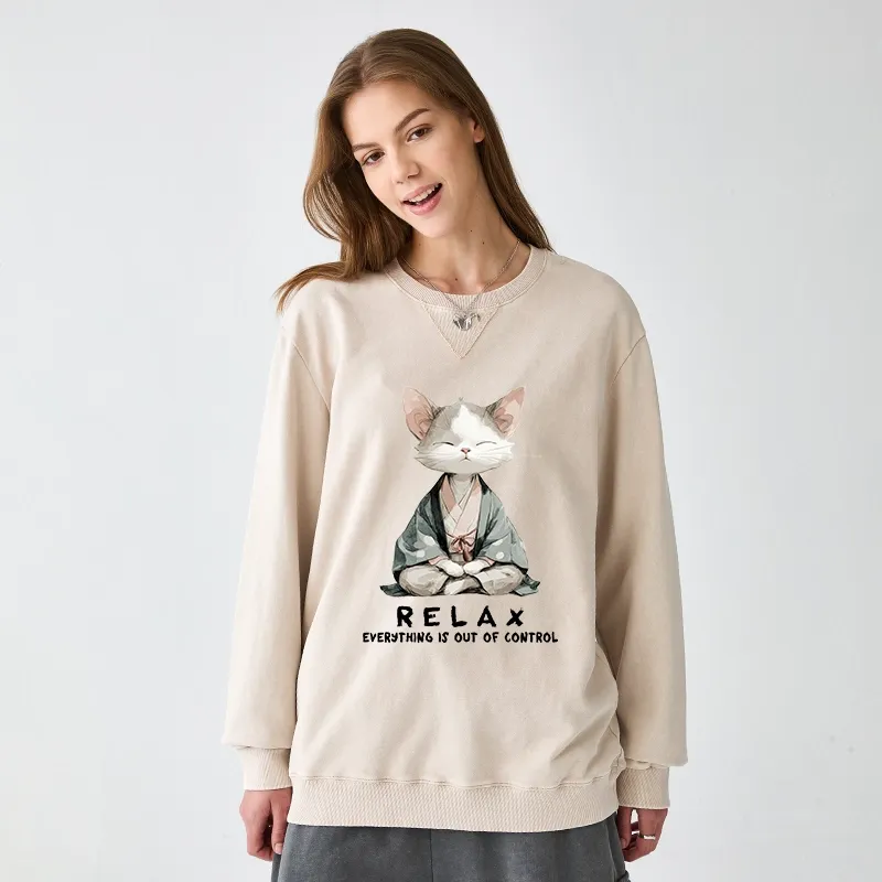 Tokyo-Tiger Zen Cat Relaxation，Everything's Out Of Control Washed Terry Sweatshirt