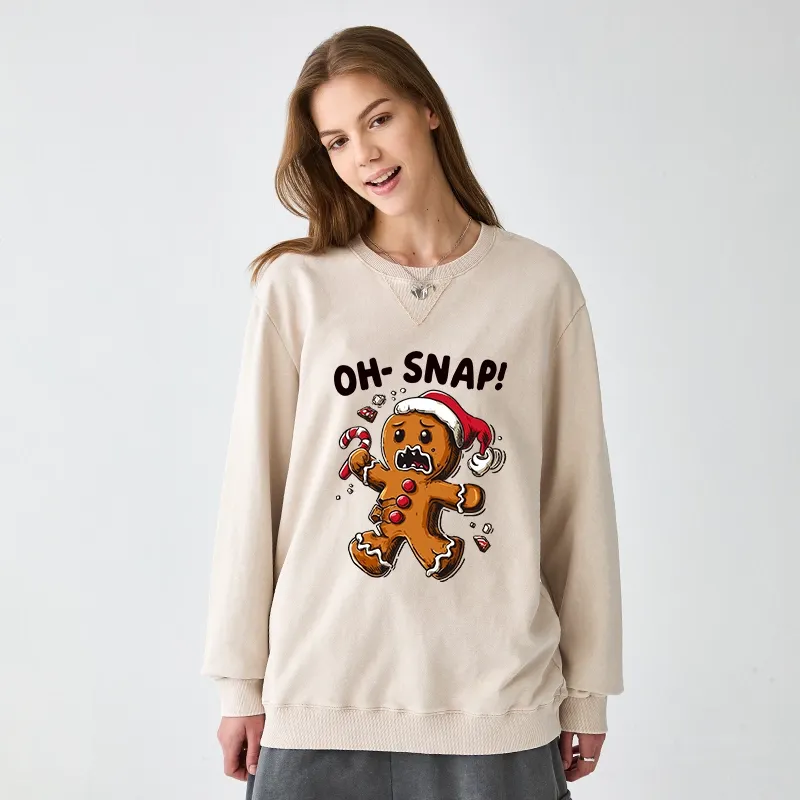 Tokyo-Tiger Oh Snap The Gingerbread Man's Christmas Chaos Washed Terry Sweatshirt