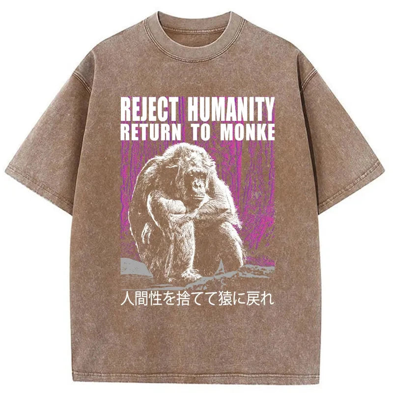 Tokyo-Tiger Reject Humanity Return To Monkey Washed T-Shirt