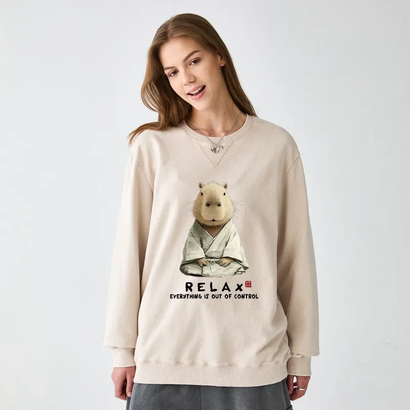 Tokyo-Tiger Zen Capybara：Relax, it's all chaos Washed Terry Sweatshirt