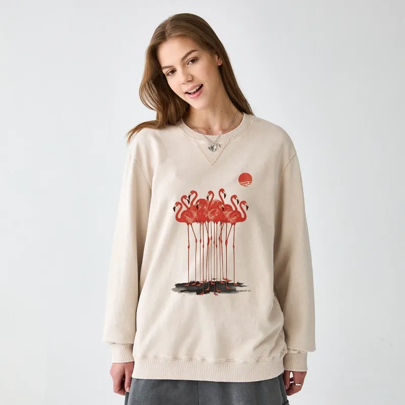 Tokyo-Tiger Flamingos at Dusk Washed Terry Sweatshirt