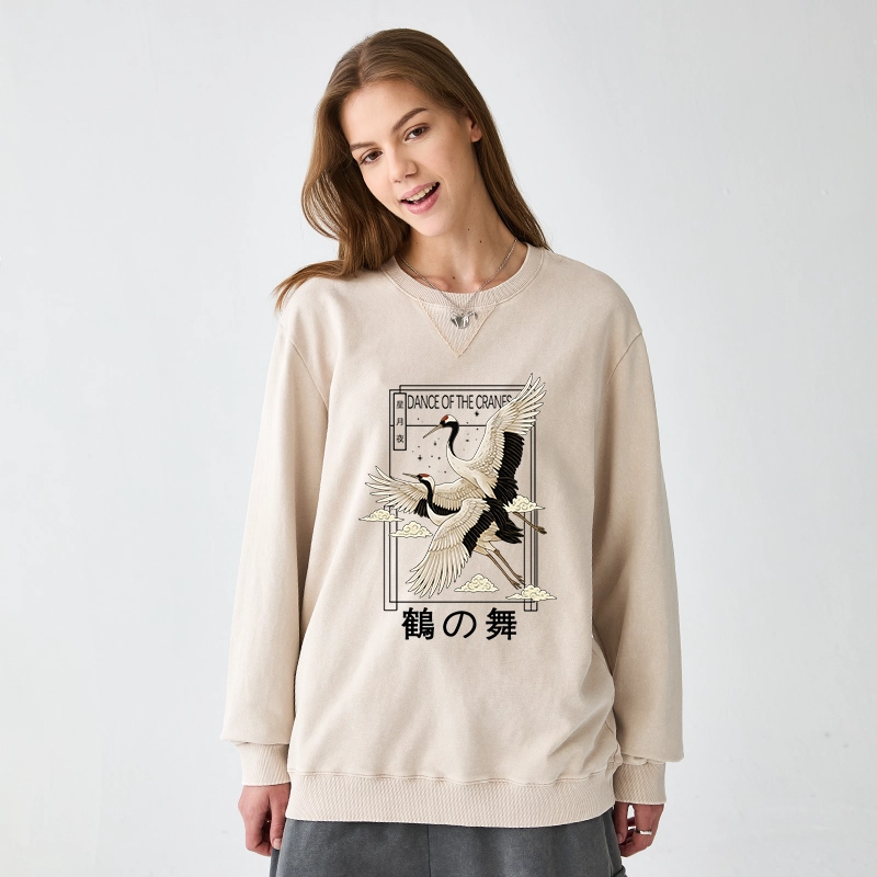 Tokyo-Tiger Dance Of The Cranes Washed Terry Sweatshirt