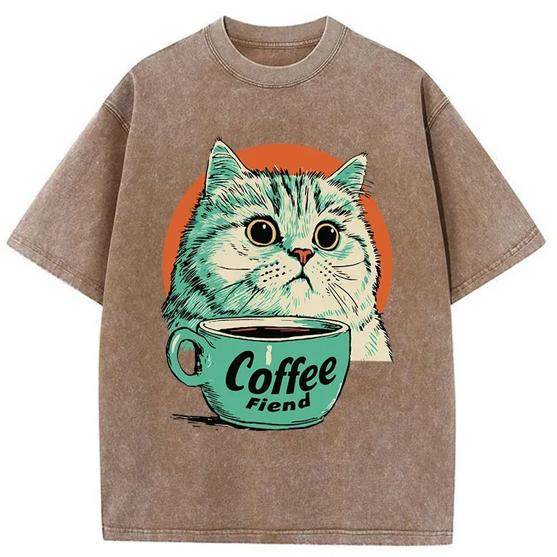 Tokyo-Tiger Cats And Coffee Washed T-Shirt Sale