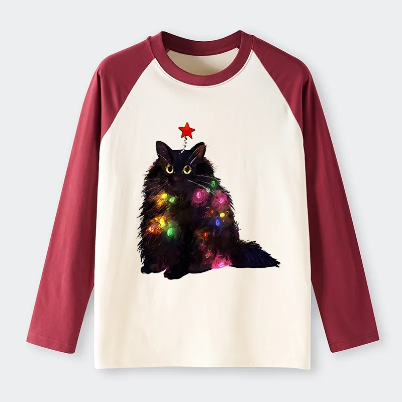 Tokyo-Tiger Christmas Lights Cat Raglan Long Sleeve T-shirt