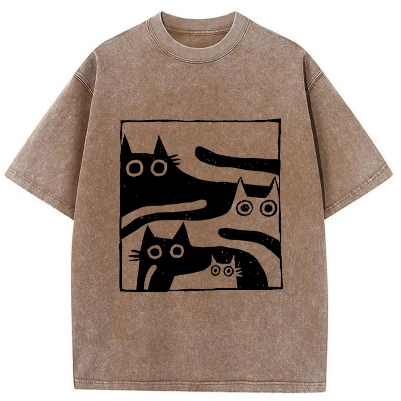 Tokyo-Tiger Cats Stacked Together Washed T-Shirt