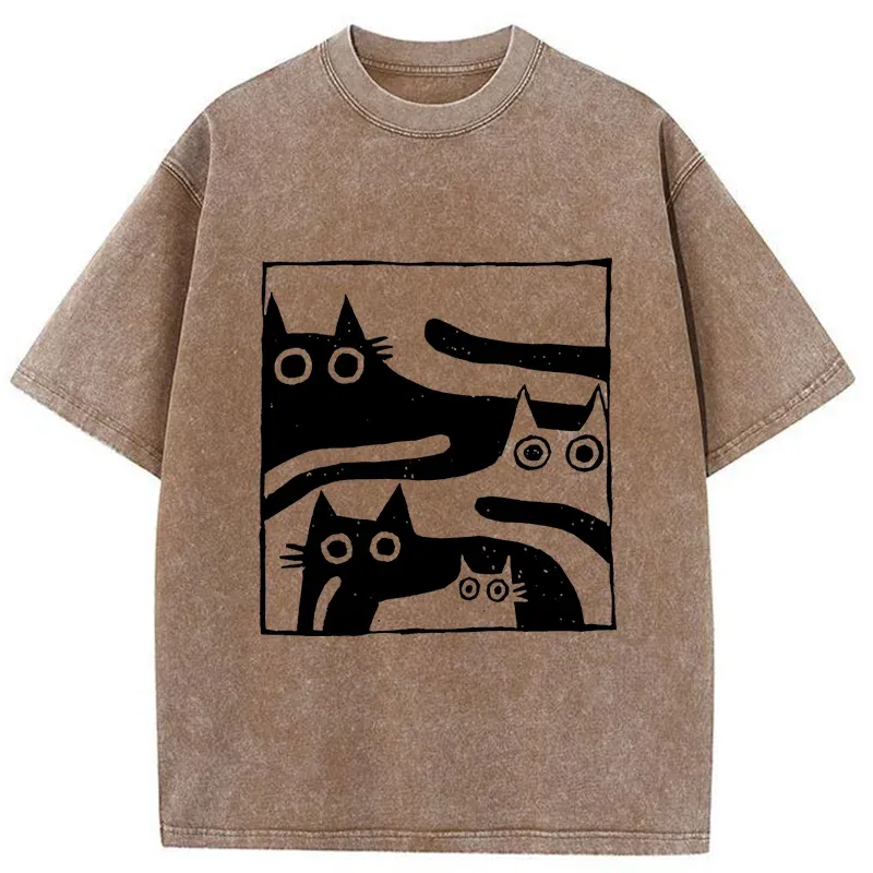 Tokyo-Tiger Cats Stacked Together Washed T-Shirt