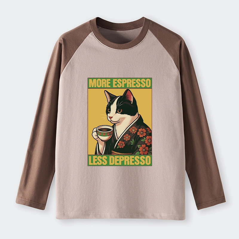 Tokyo-Tiger Tuxedo Cat Drinking Coffee Raglan Long Sleeve T-shirt