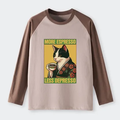 Tokyo-Tiger Tuxedo Cat Drinking Coffee Raglan Long Sleeve T-shirt