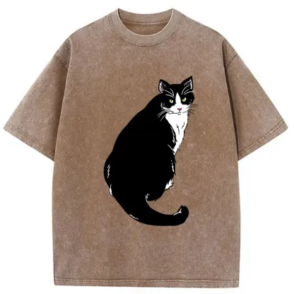 Tokyo-Tiger Elegant Cat Washed T-Shirt