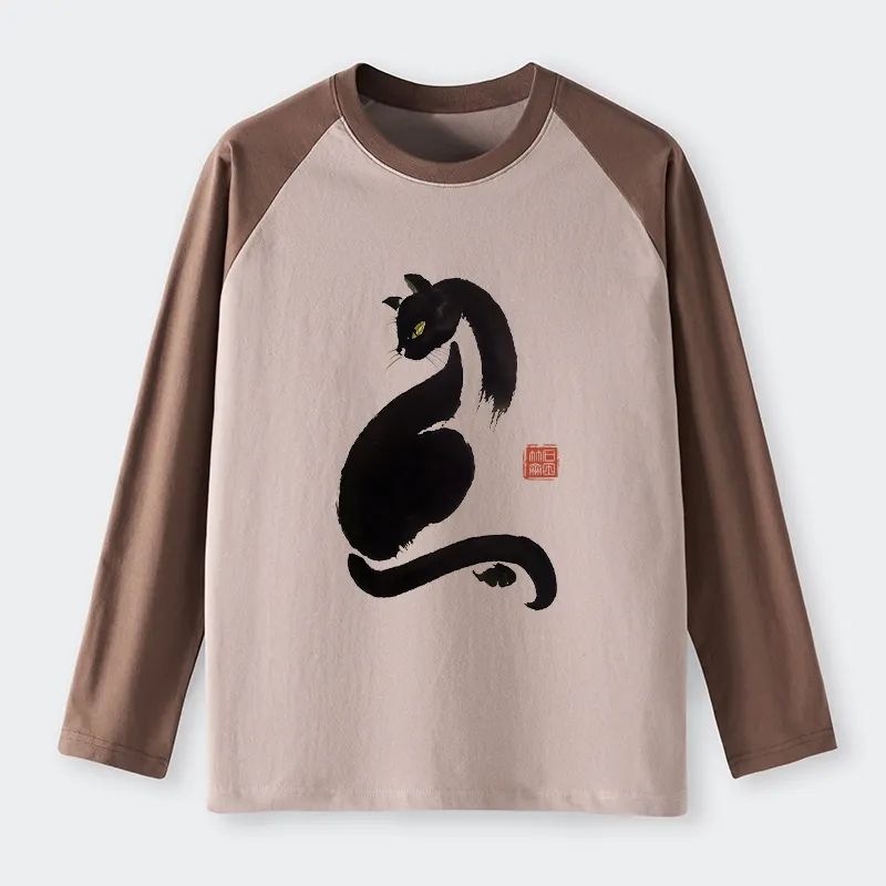 Tokyo-Tiger Elegant Black Cat Japan Raglan Long Sleeve T-shirt