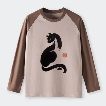 Tokyo-Tiger Elegant Black Cat Japan Raglan Long Sleeve T-shirt