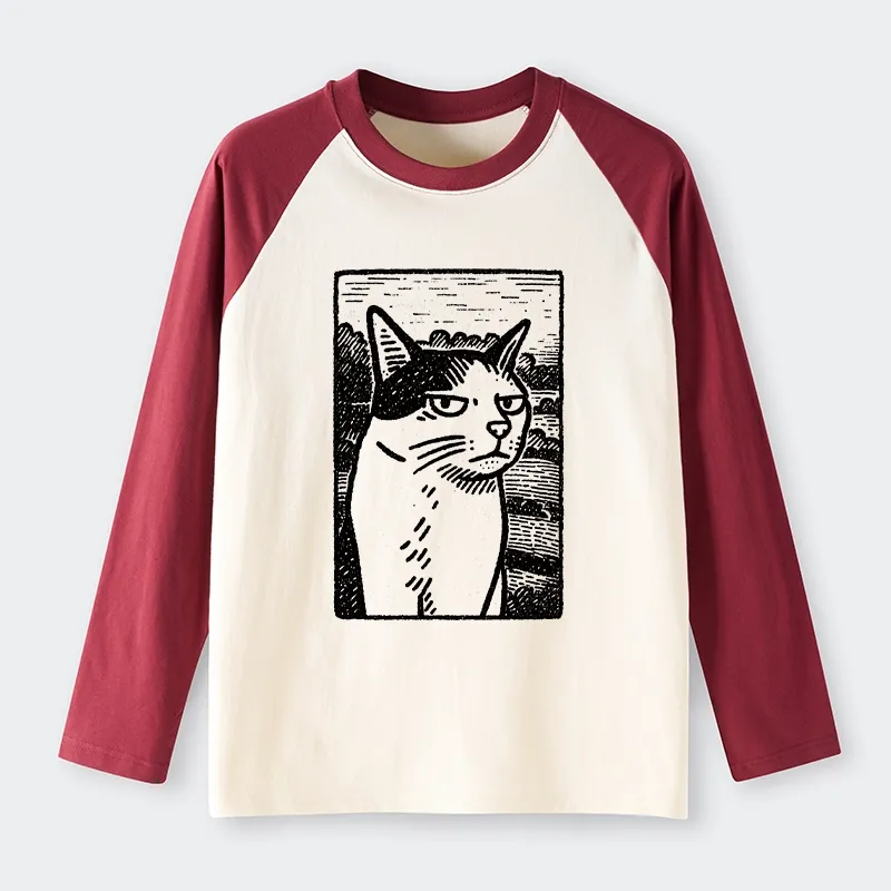 Tokyo-Tiger Cat's Hateful Eyes Raglan Long Sleeve T-shirt