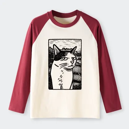 Tokyo-Tiger Cat's Hateful Eyes Raglan Long Sleeve T-shirt