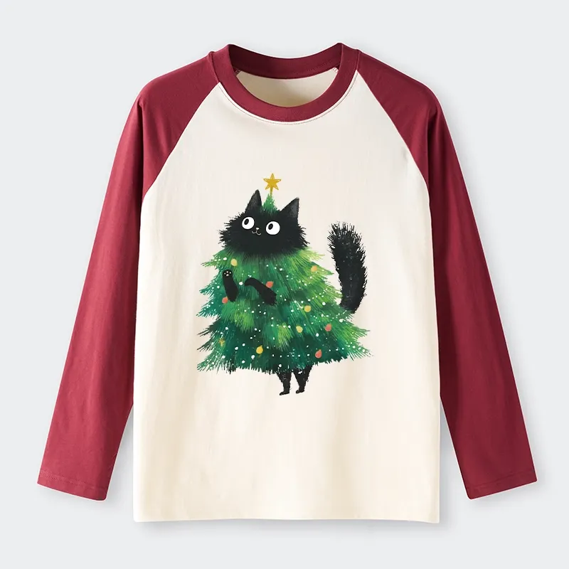 Tokyo-Tiger Christmas Tree Cat Japan Raglan Long Sleeve T-shirt