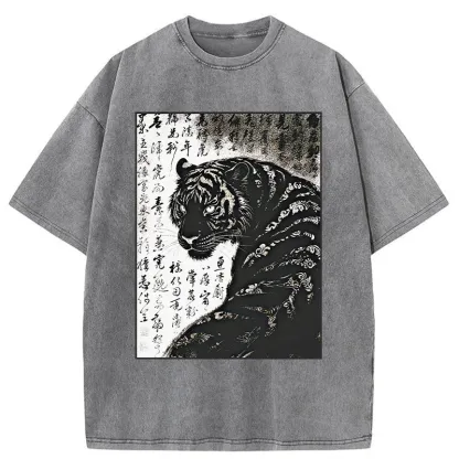 Tokyo-Tiger Woodcut Tiger Washed T-Shirt