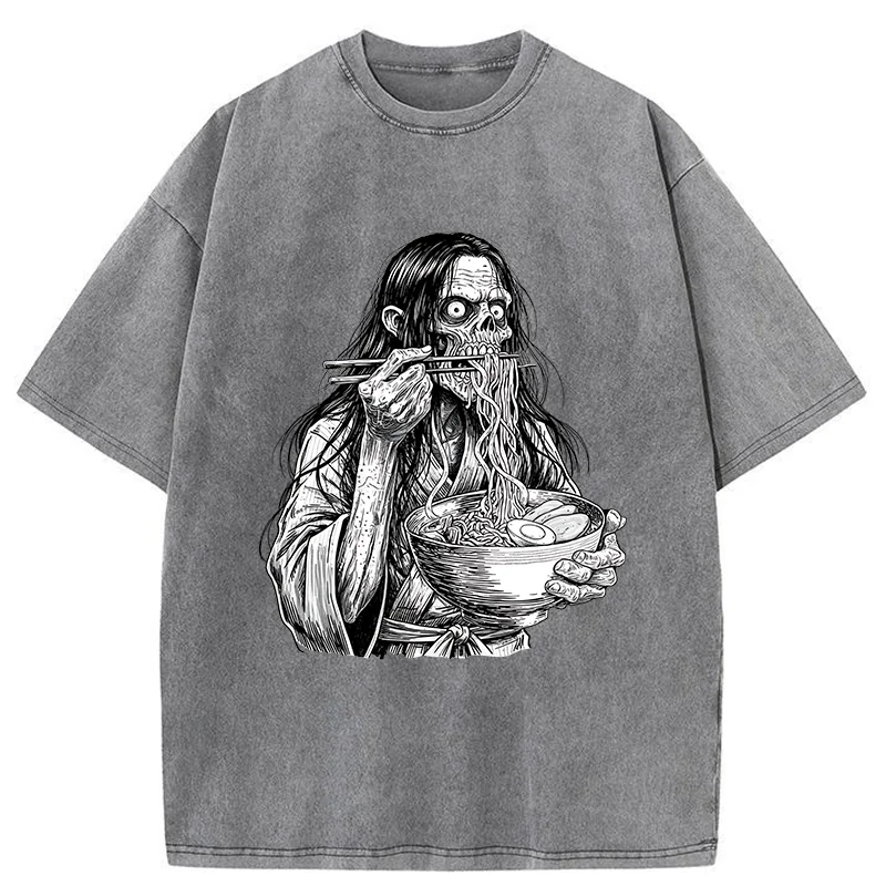 Tokyo-Tiger Ghost Eats Ramen Washed T-Shirt