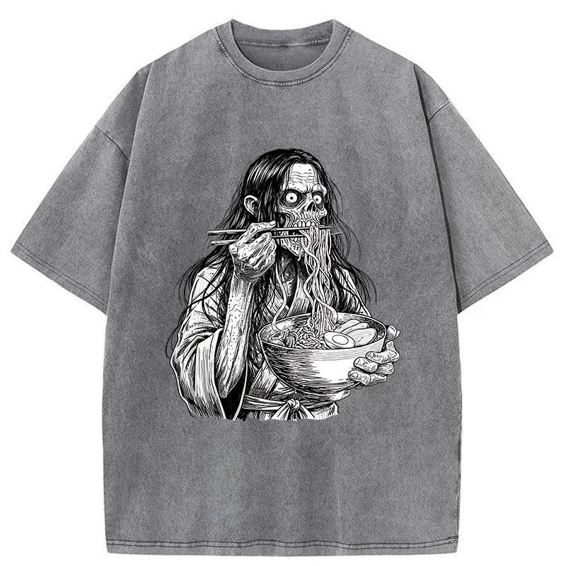 Tokyo-Tiger Ghost Eats Ramen Washed T-Shirt