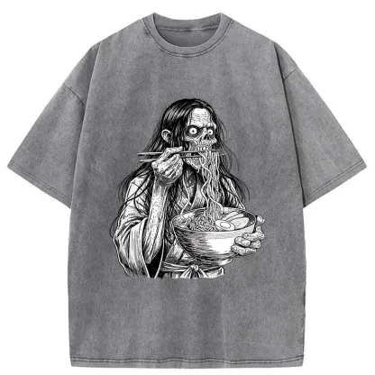 Tokyo-Tiger Ghost Eats Ramen Washed T-Shirt