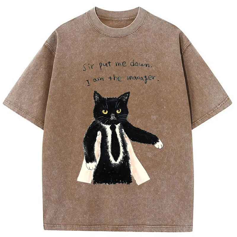 Tokyo-Tiger Cat Manager Funny Washed T-Shirt