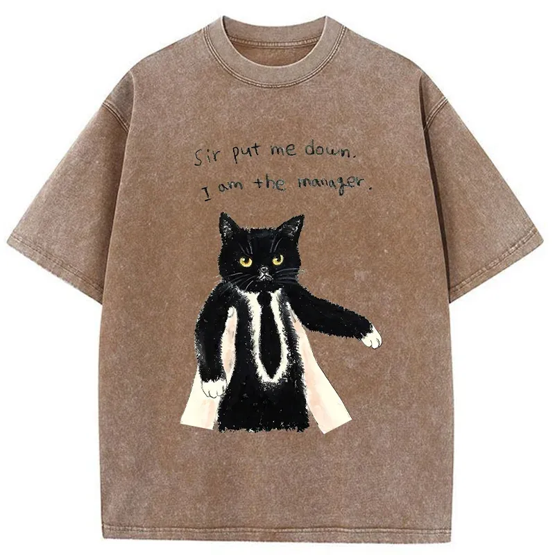 Tokyo-Tiger Cat Manager Funny Washed T-Shirt