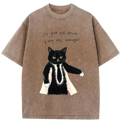 Tokyo-Tiger Cat Manager Funny Washed T-Shirt