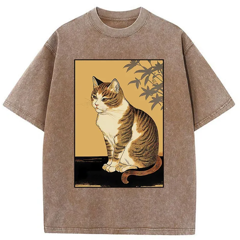 Tokyo-Tiger Retro Japanese Cat Washed T-Shirt