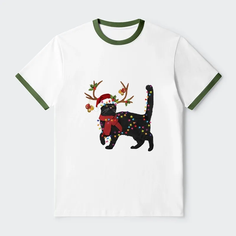 Tokyo-Tiger Christmas Black Cat Trim T-Shirt
