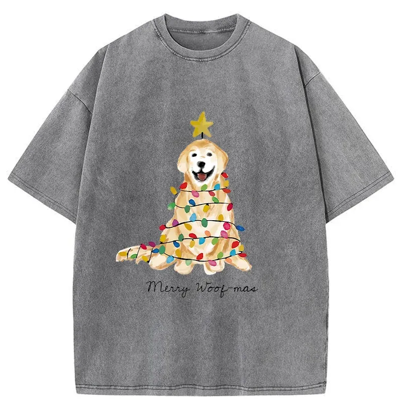 Tokyo-Tiger Christmas Tree Dog Washed T-Shirt