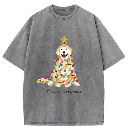 Tokyo-Tiger Christmas Tree Dog Washed T-Shirt