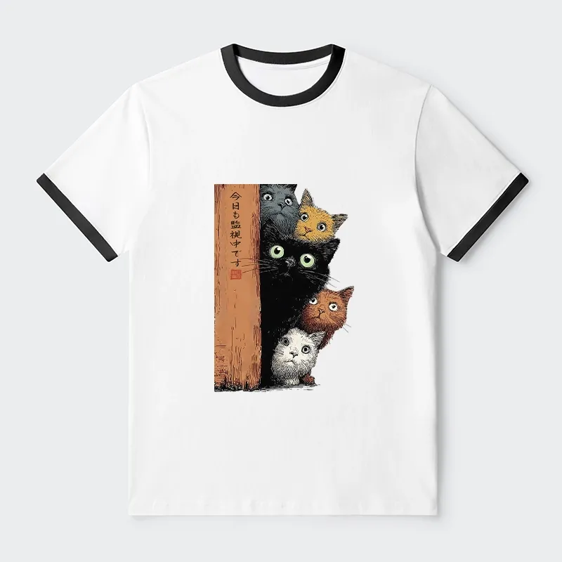 Tokyo-Tiger Five Cats Are Watching You Trim T-Shirt