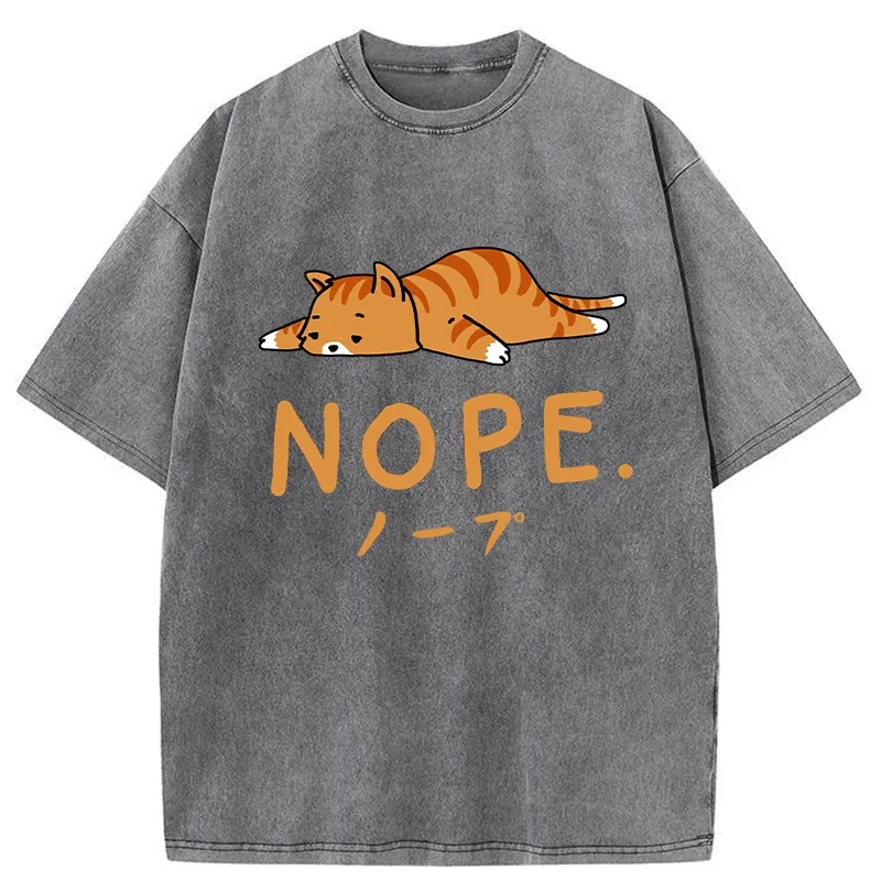 Tokyo-Tiger Cute Lying Cat Washed T-Shirt
