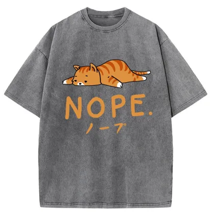 Tokyo-Tiger Cute Lying Cat Washed T-Shirt