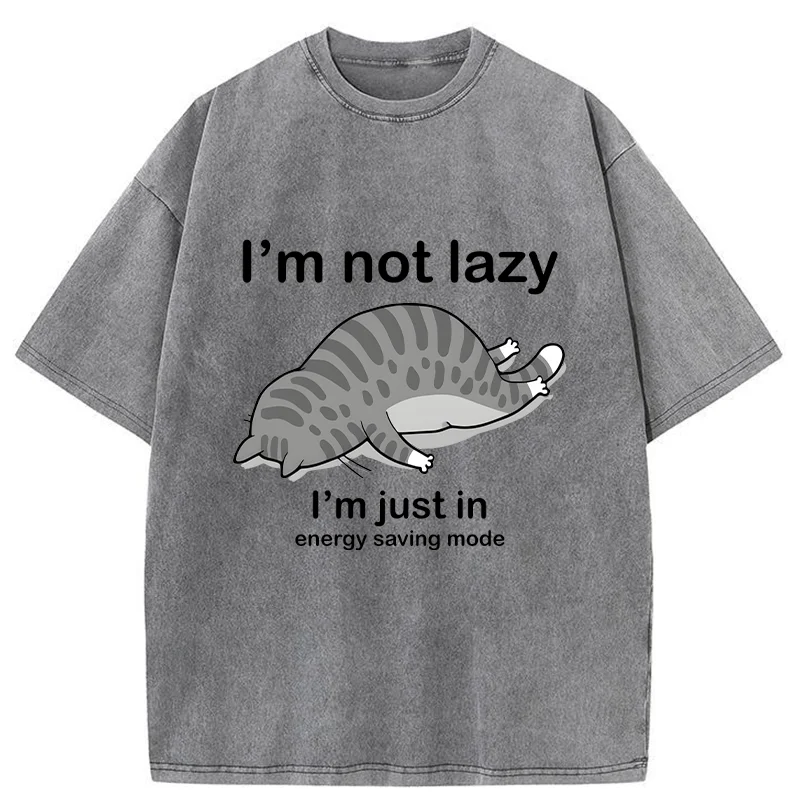 Tokyo-Tiger Funny Lazy Cat Washed T-Shirt
