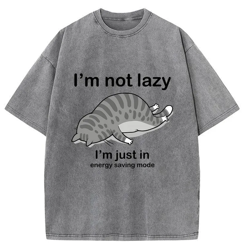 Tokyo-Tiger Funny Lazy Cat Washed T-Shirt