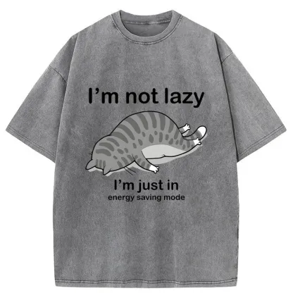 Tokyo-Tiger Funny Lazy Cat Washed T-Shirt